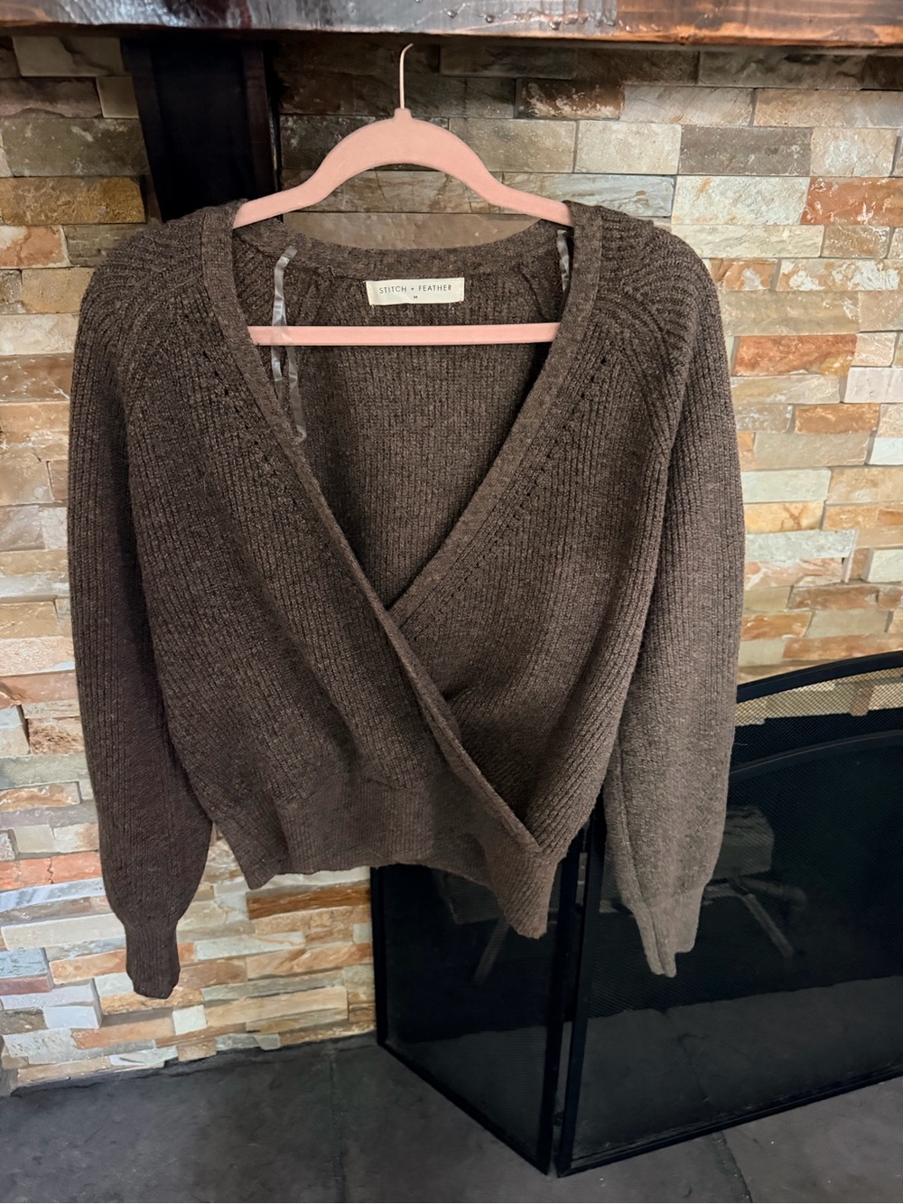 Stitch & Feather Brown Wrap Cardigan Sweater